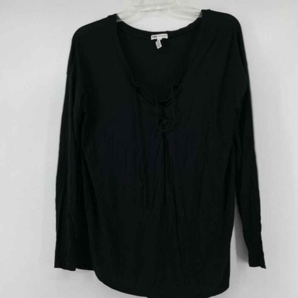 PINK Victoria's Secret Top‎ Super Soft Long Sleeve Lace-Up V-Neck Beachy Size S